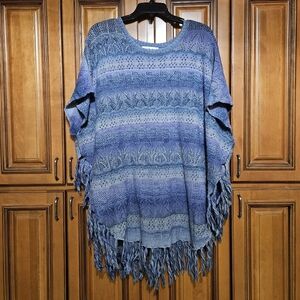 Back In The Saddle Ombre Sweater Fringe Poncho Size Missy
